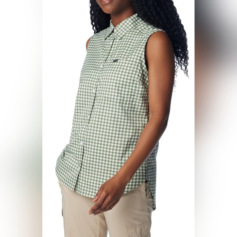 COLUMBIA Anytime Lite Sleeveless Shirt - Green Gingham - Size M (NWT) - Picture 5 of 16